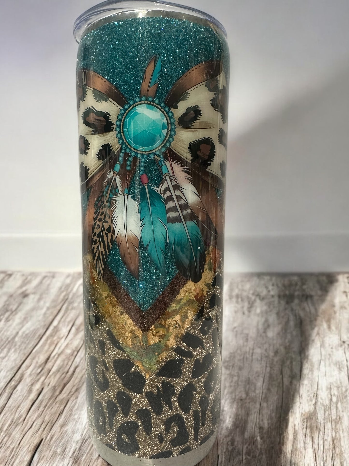 20 oz Leopard Print in glitter with western bow tumbler