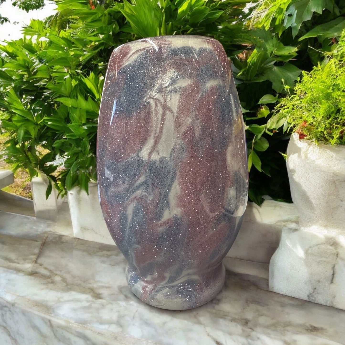 7 inch football shape blue and pink vase