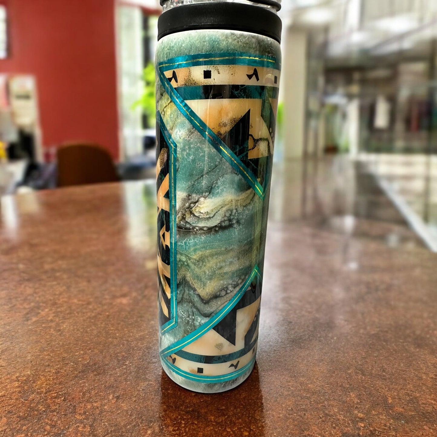 30 oz Duo Aztec design and color swirl tumbler