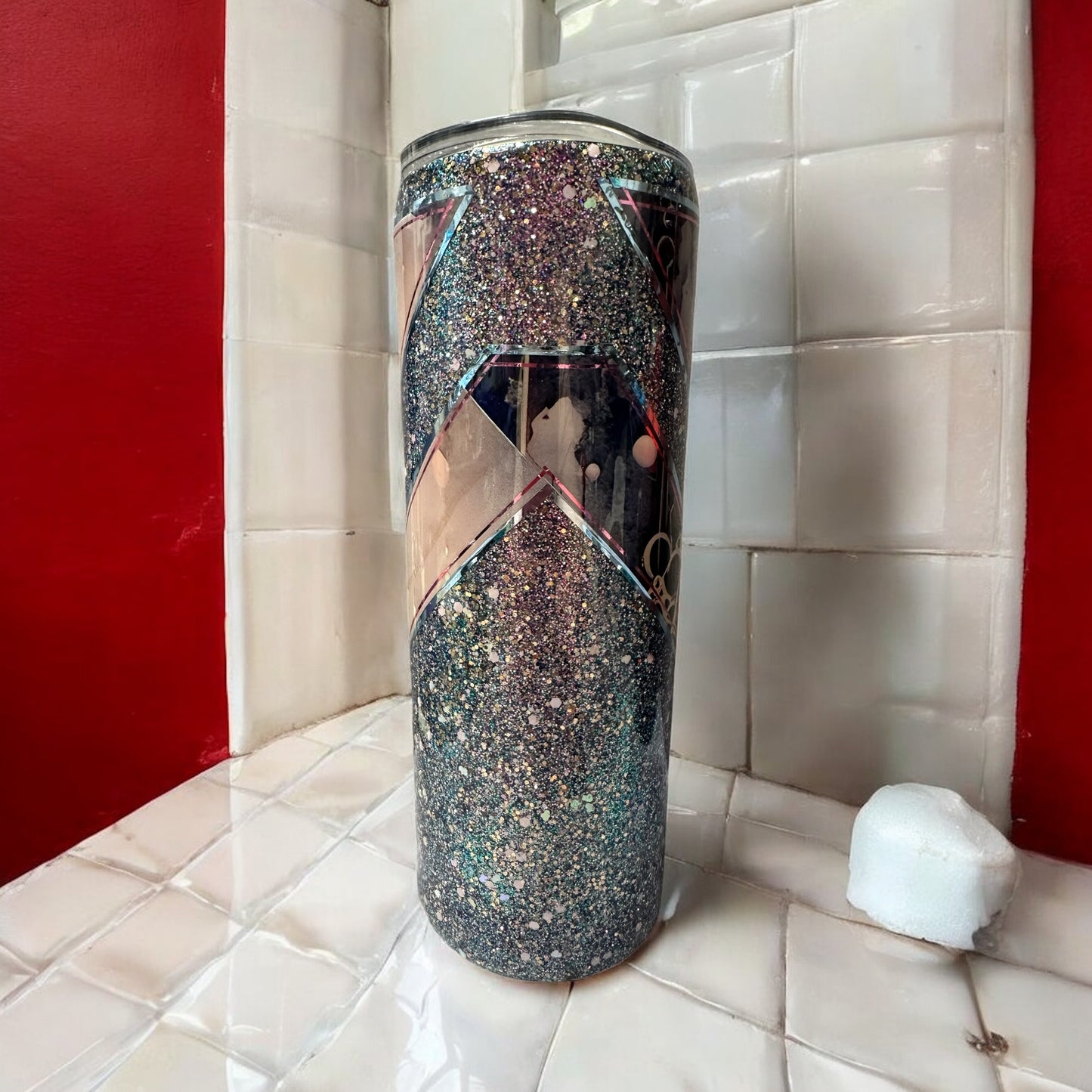 20 oz Dusty Rose and purple glitter tumbler