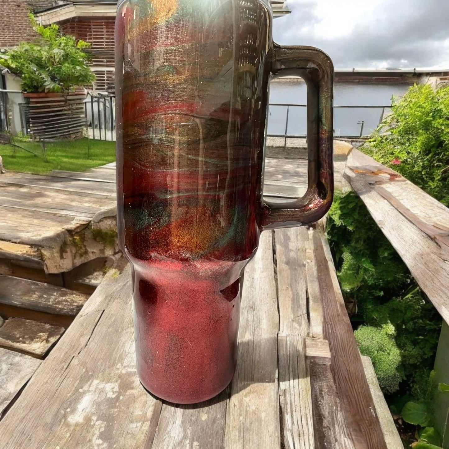 40 oz Red glitter and swirl tumbler