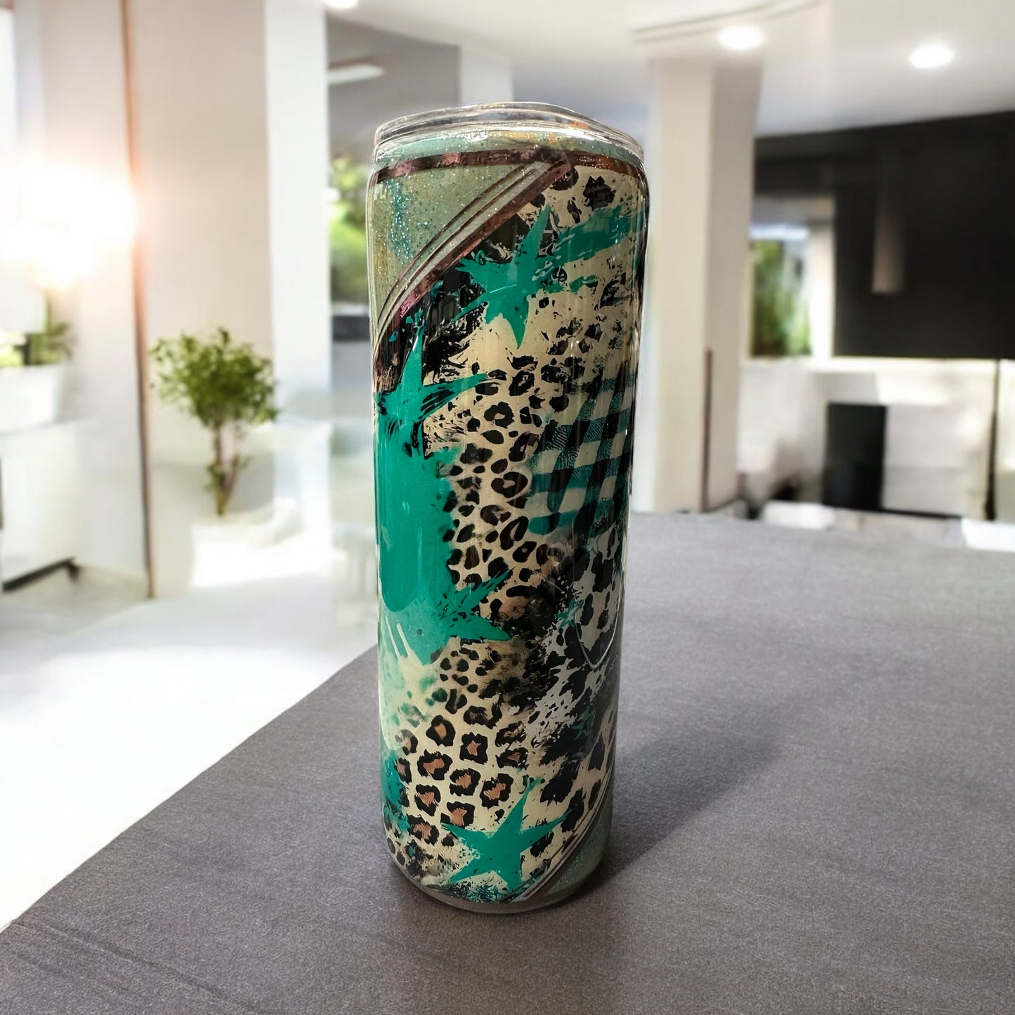 20 oz Teal Leopard print design