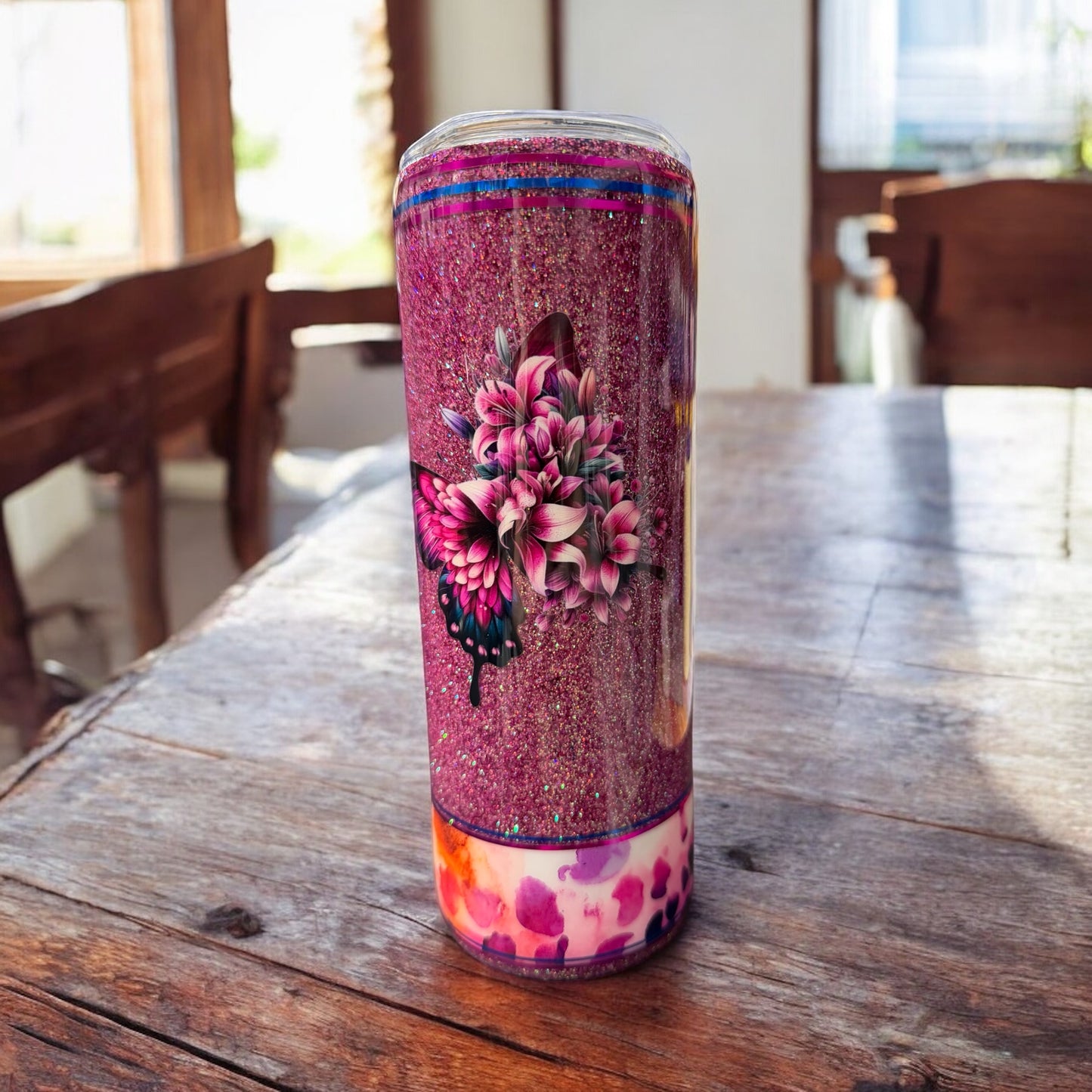 20 oz mauve and blue flowers