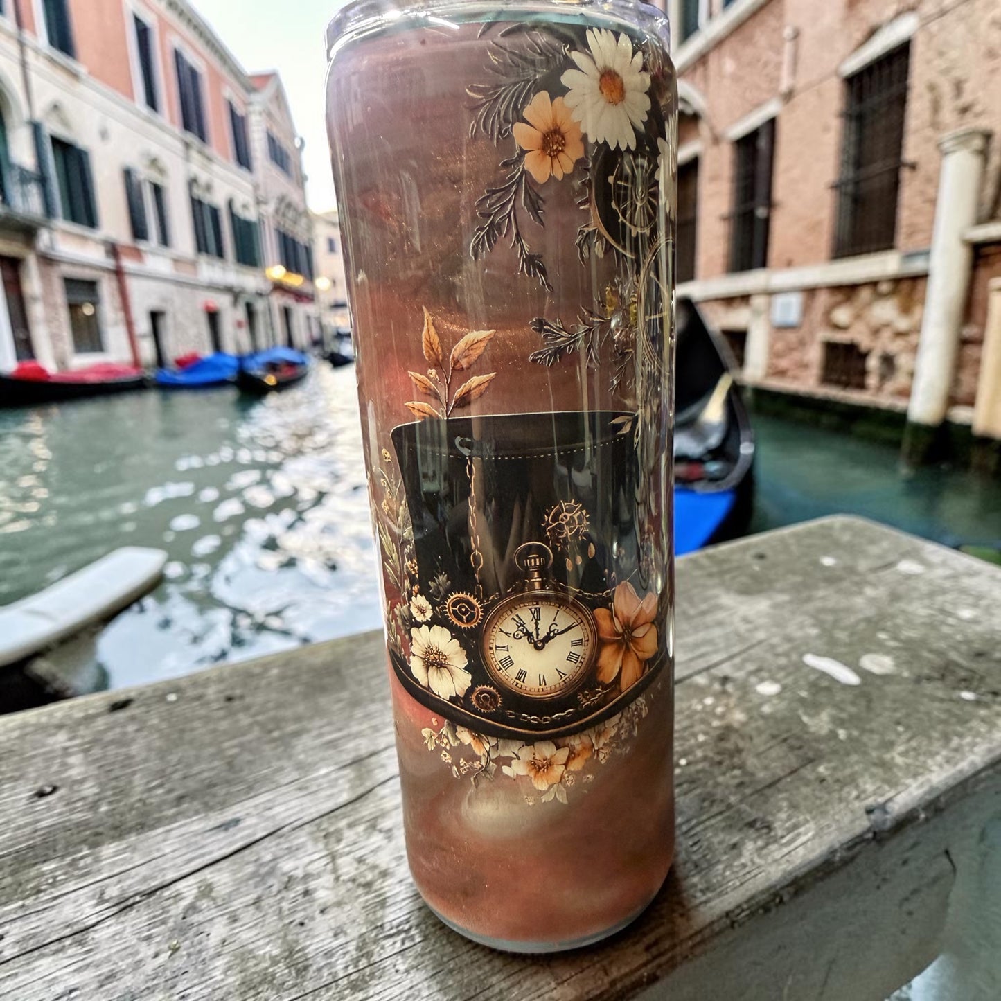 20 oz Girl with hat and steampunk design tumbler