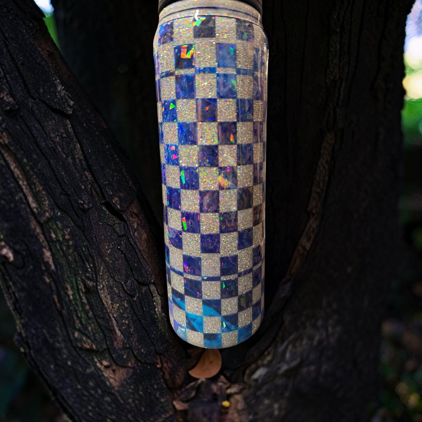 25 oz Blue Checkered water bottle