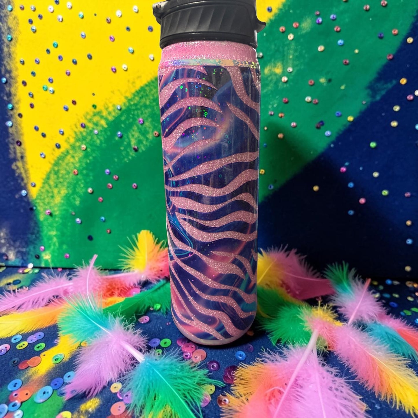 25 oz Pink glitter and holographic waves