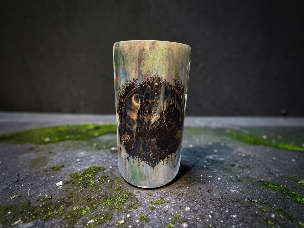 24 oz Coffee Cup with wolf design