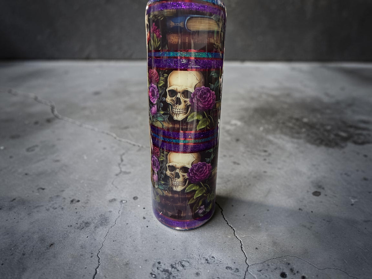 30 oz duo Skulls-flowers and books tumbler
