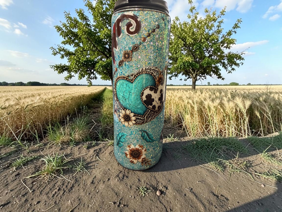 20 oz Country Teal heart design