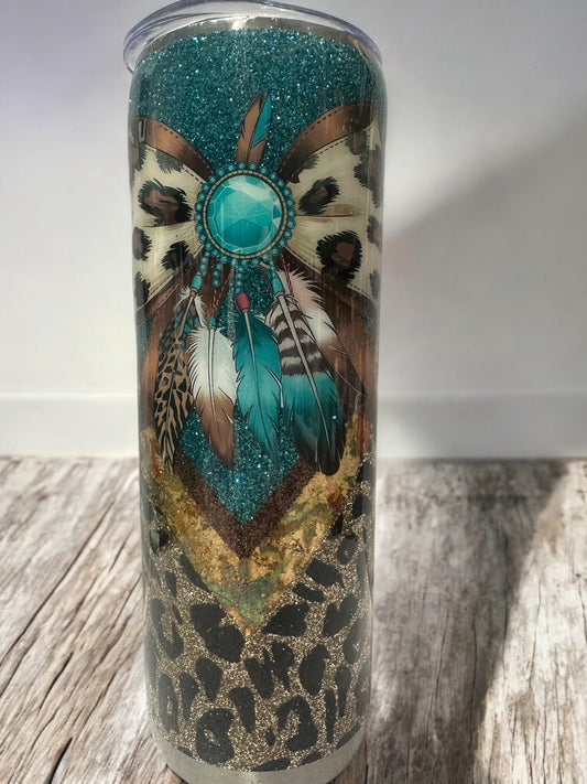 20 oz Leopard Print in glitter with western bow tumbler