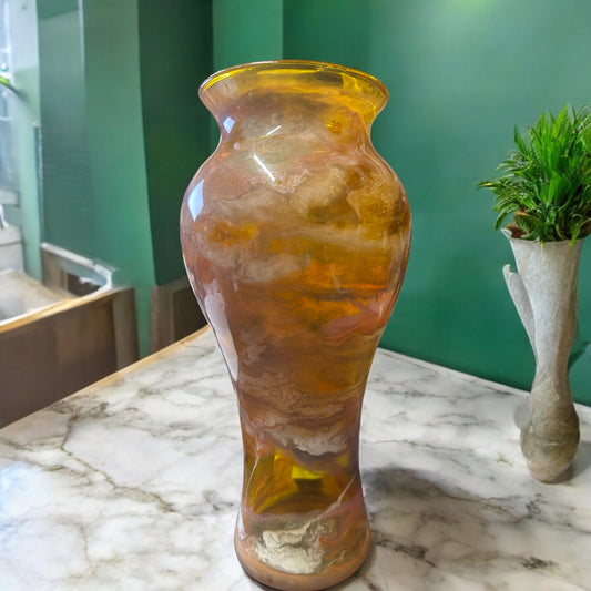 10.5 inch tall Orange and white Vase