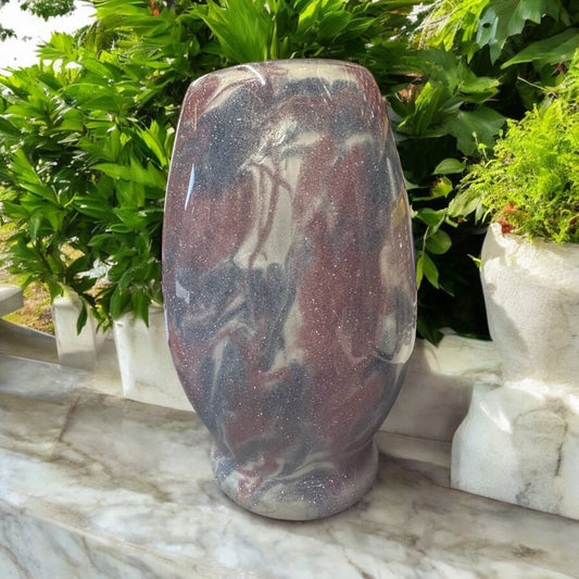 7 inch football shape blue and pink vase