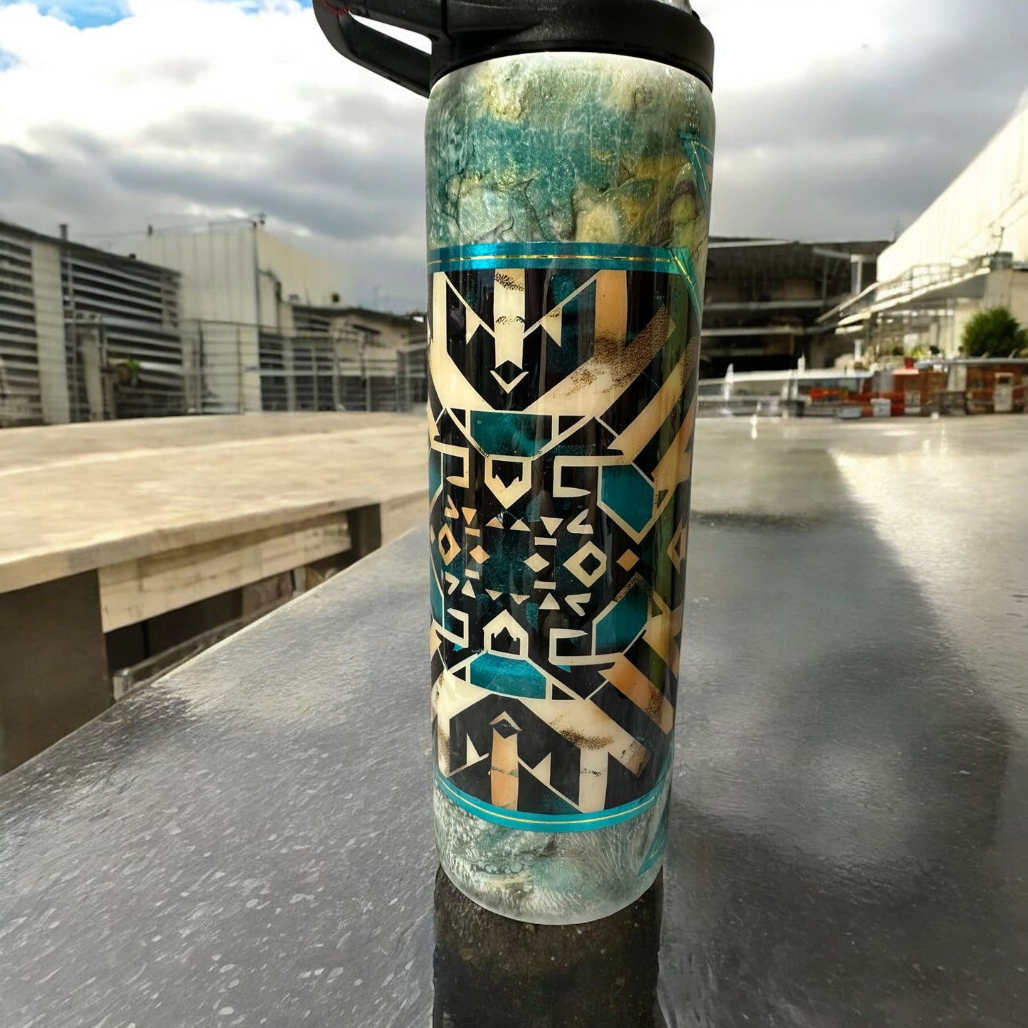 30 oz Duo Aztec design and color swirl tumbler