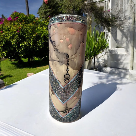 20 oz Dusty Rose and purple glitter tumbler