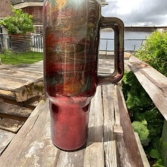 40 oz Red glitter and swirl tumbler
