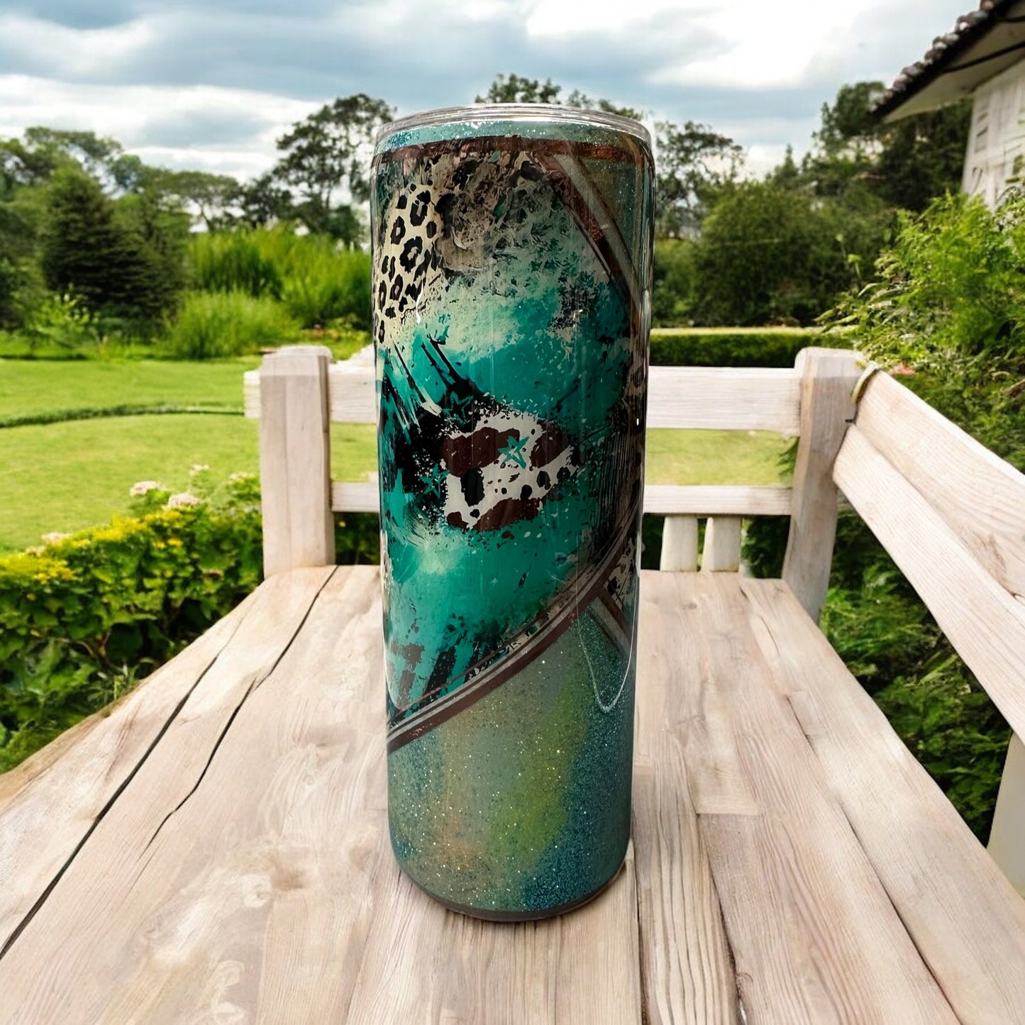 20 oz Teal Leopard print design