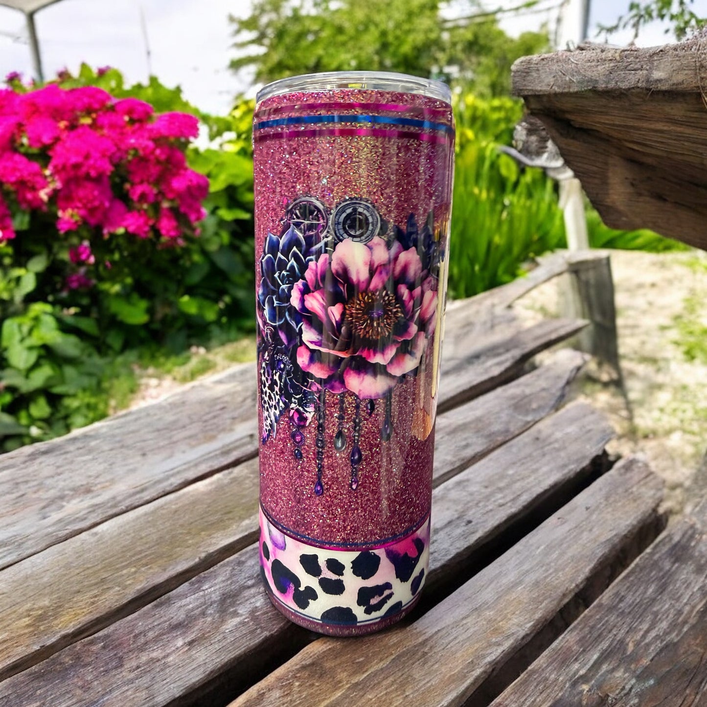 20 oz mauve and blue flowers