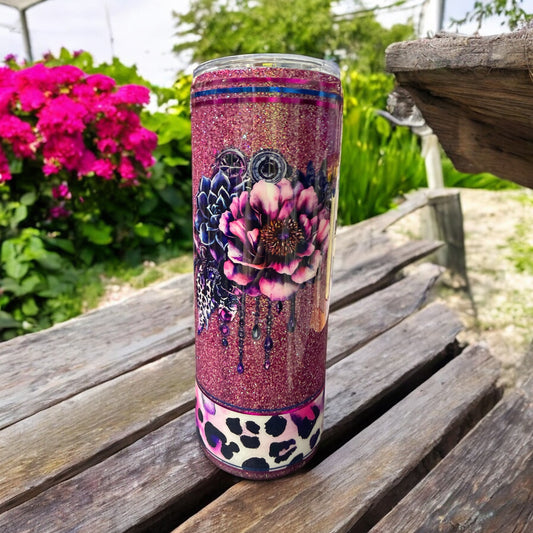 20 oz mauve and blue flowers