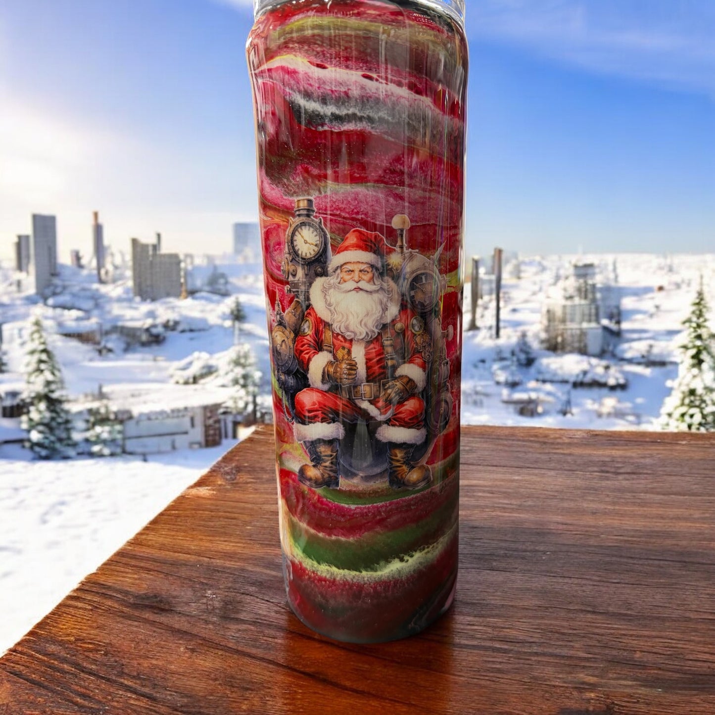 30 oz Santa and nutcracker tumbler with handle