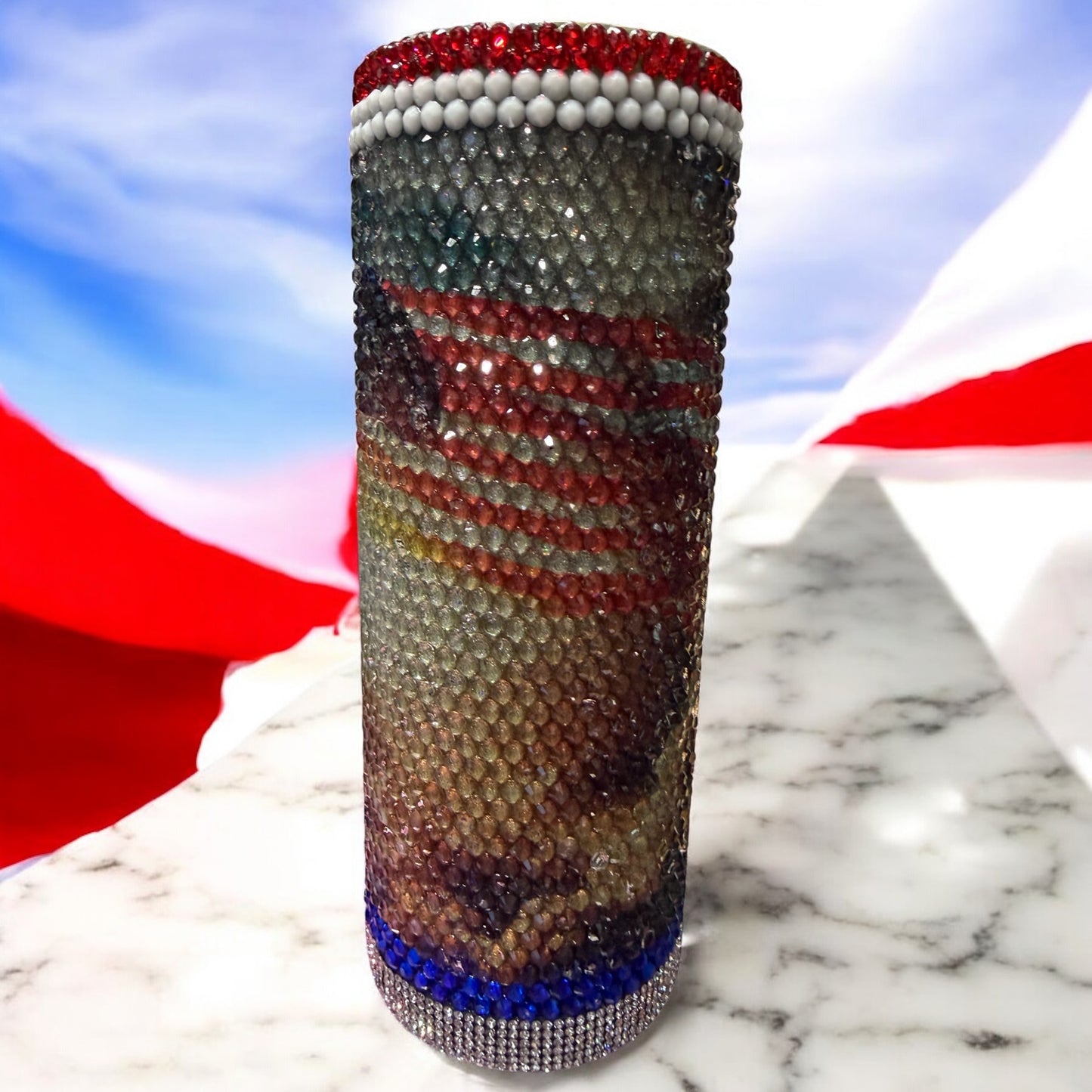 20 oz Soldier and Flag rhinestone tumbler