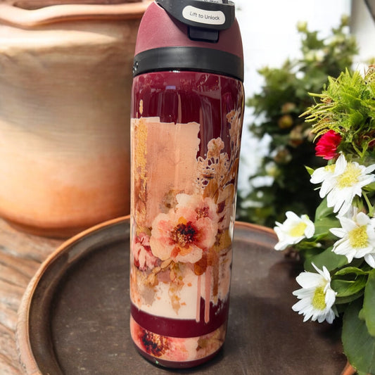 24 oz Burgandy and flower Owala tumbler
