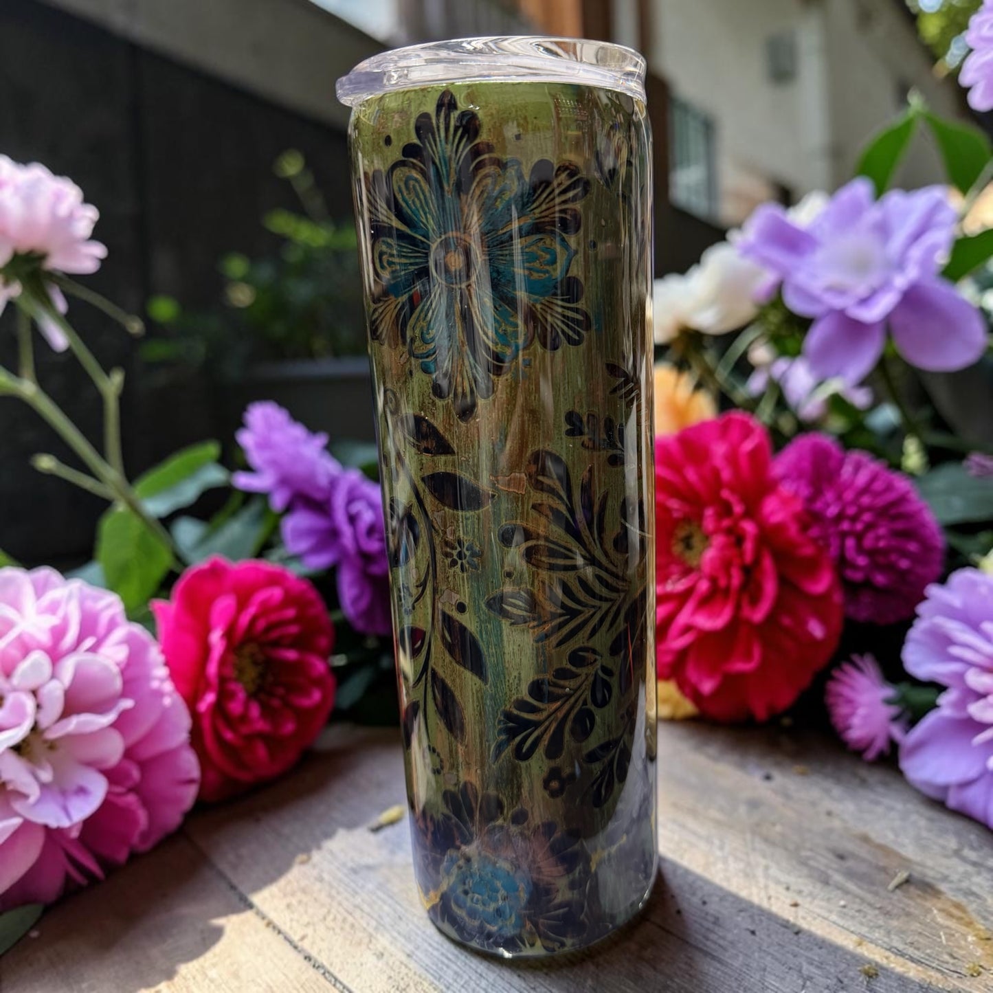 30 oz Destressed flower tumbler