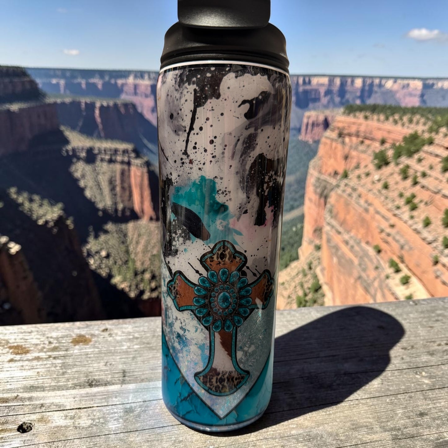 20 oz Teal Cross and Cards western tumbler
