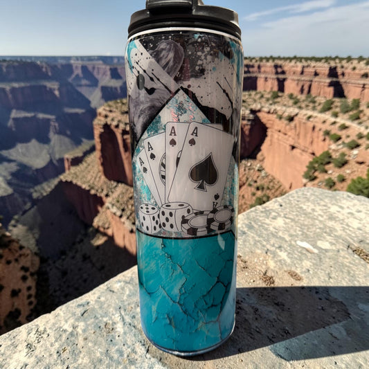 20 oz Teal Cross and Cards western tumbler