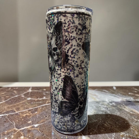 30 oz Black and white skull tumbler