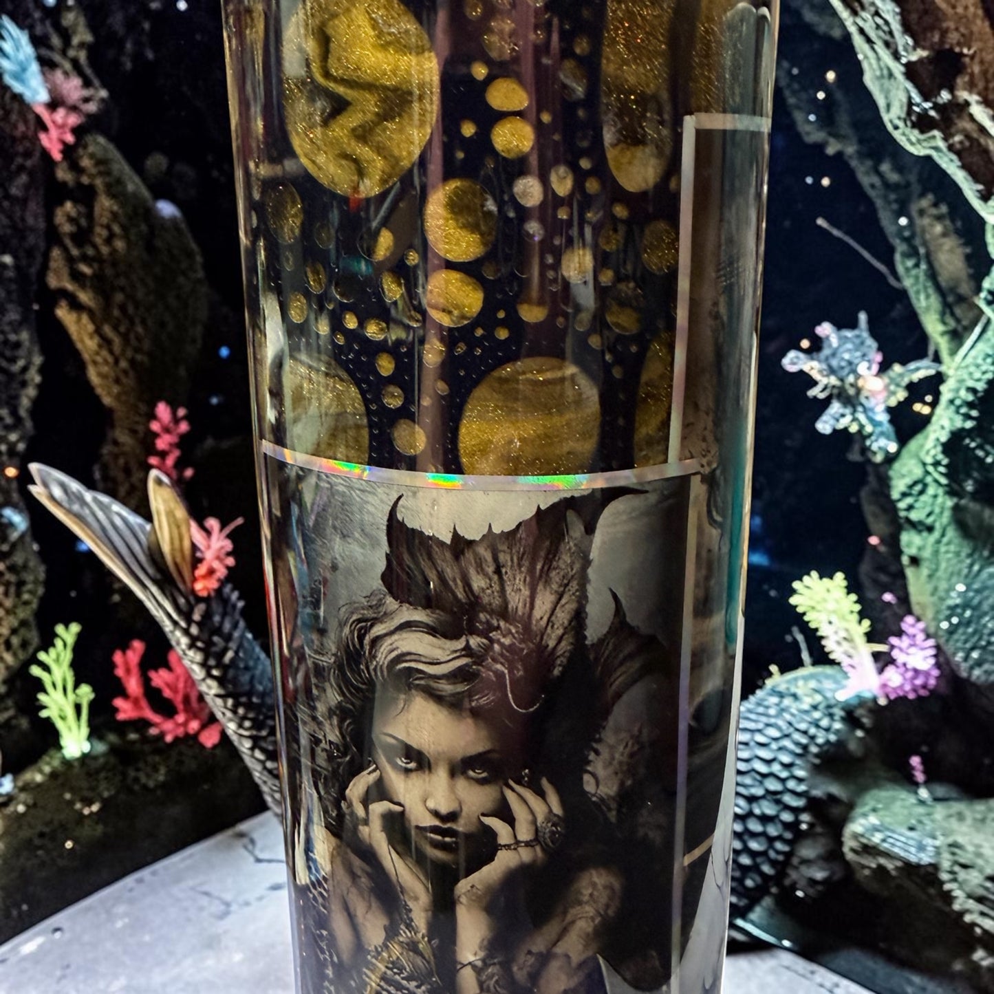 30 oz Black and gold mermaid tumbler