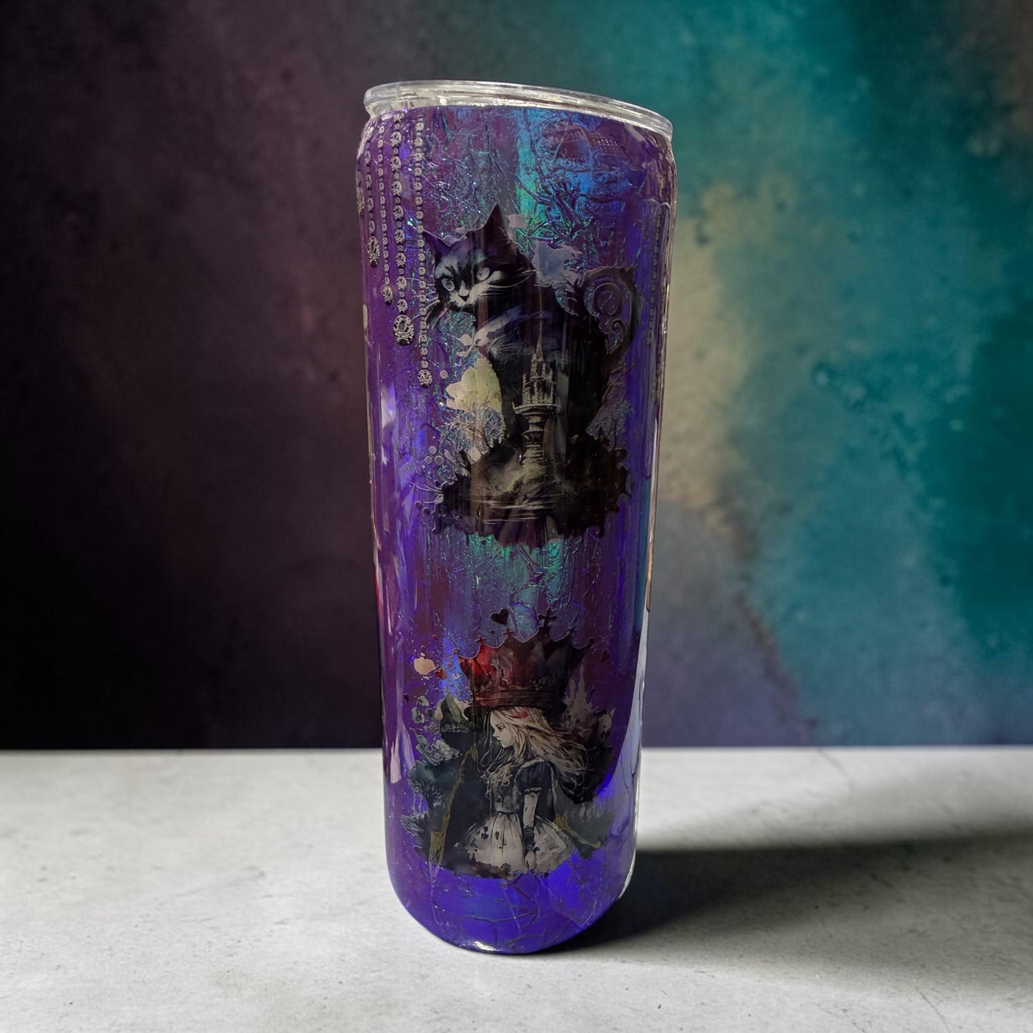 20 oz Purple alice wonderland tumbler