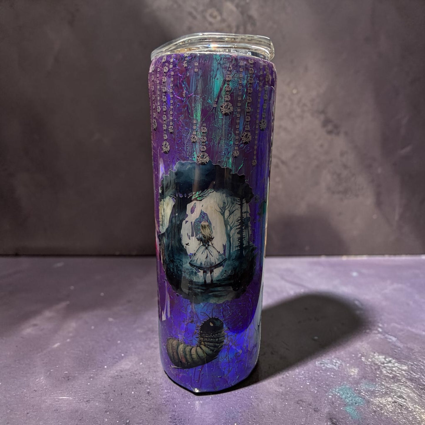 20 oz Purple alice wonderland tumbler