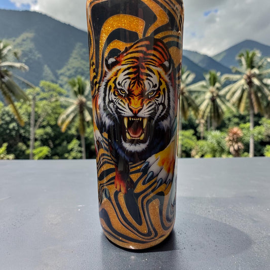 20 oz Tiger on orange tumbler