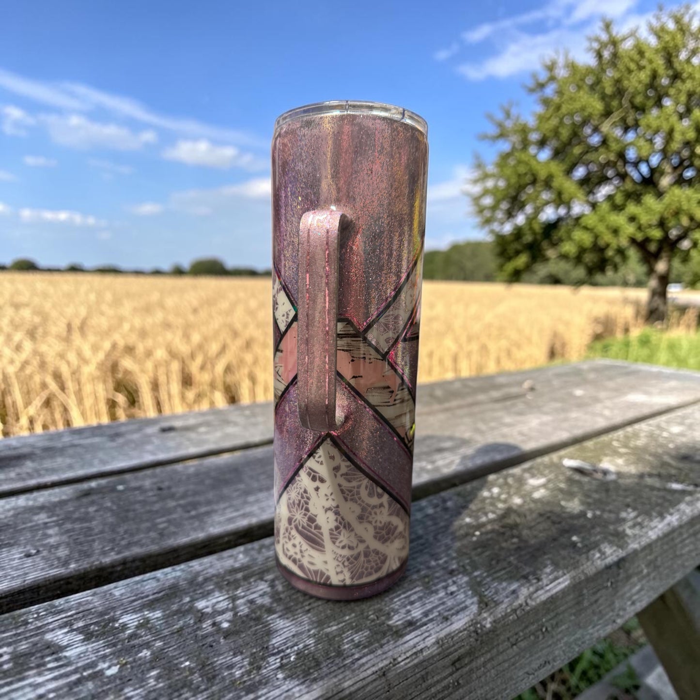 30 oz with handle tumbler Cow skull and stunning pink design