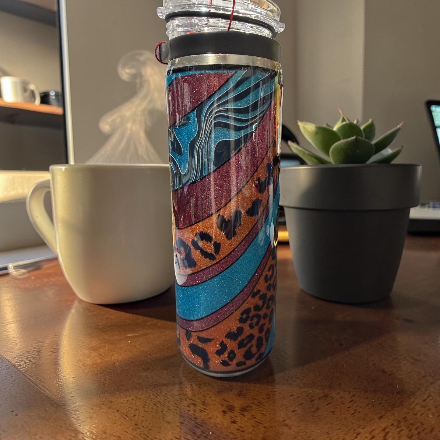 20 oz duo tumbler with leopard and turquoise