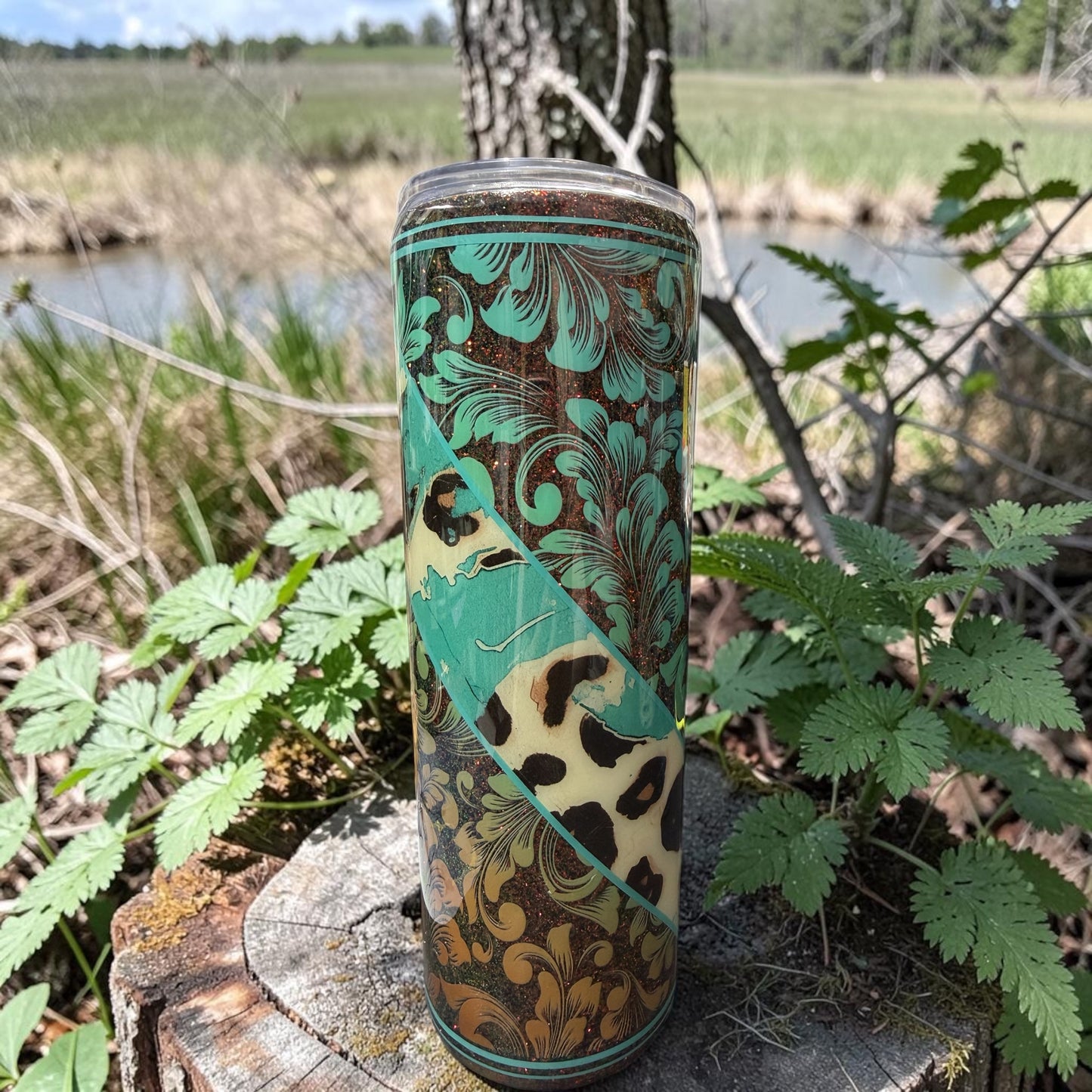 30 oz Turquoise and brown tumbler