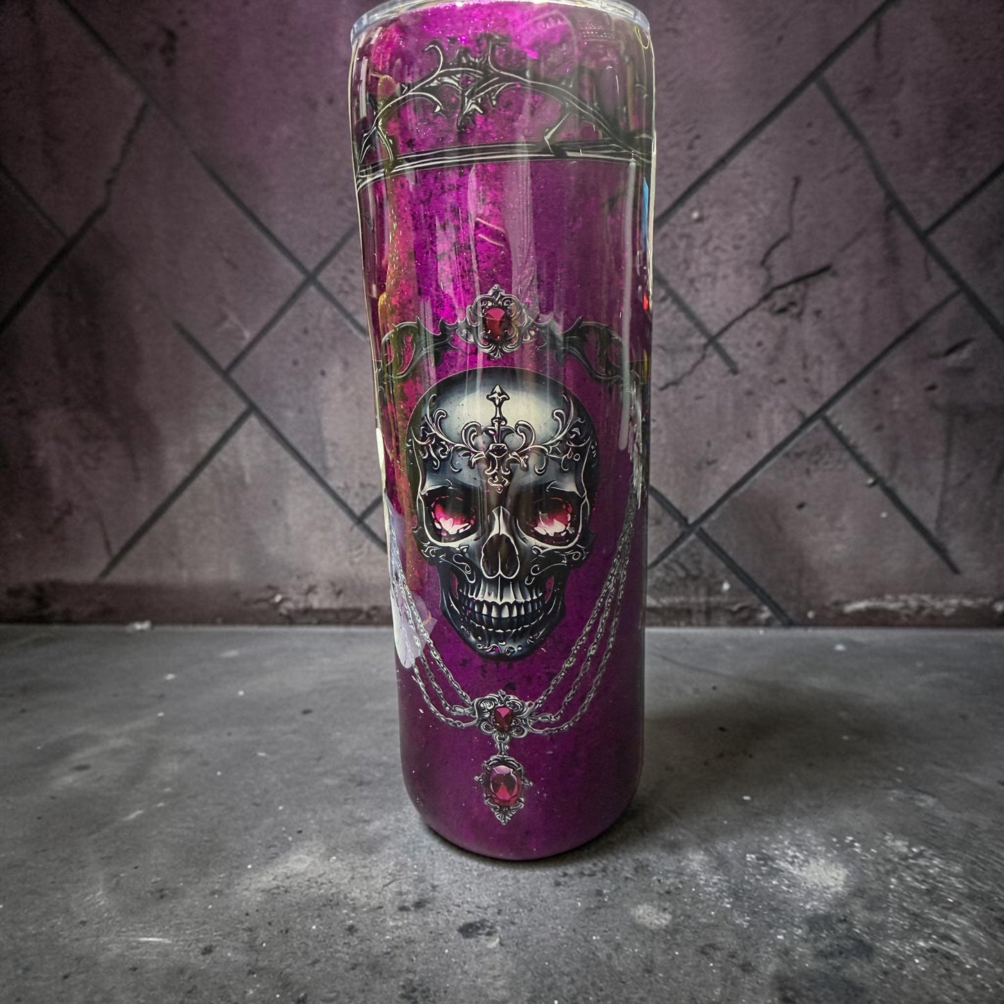 20 oz Purple skull with gems