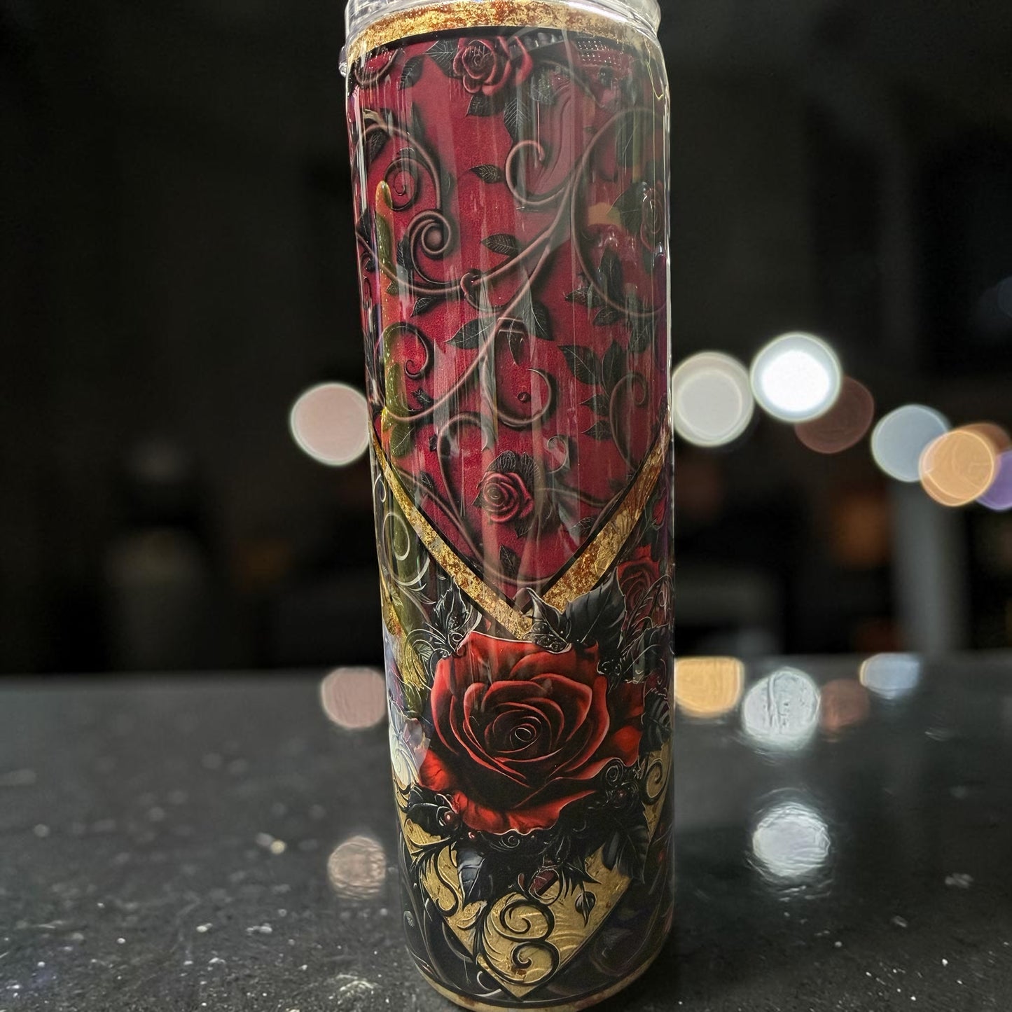 30 oz Red Rose and gold tumbler