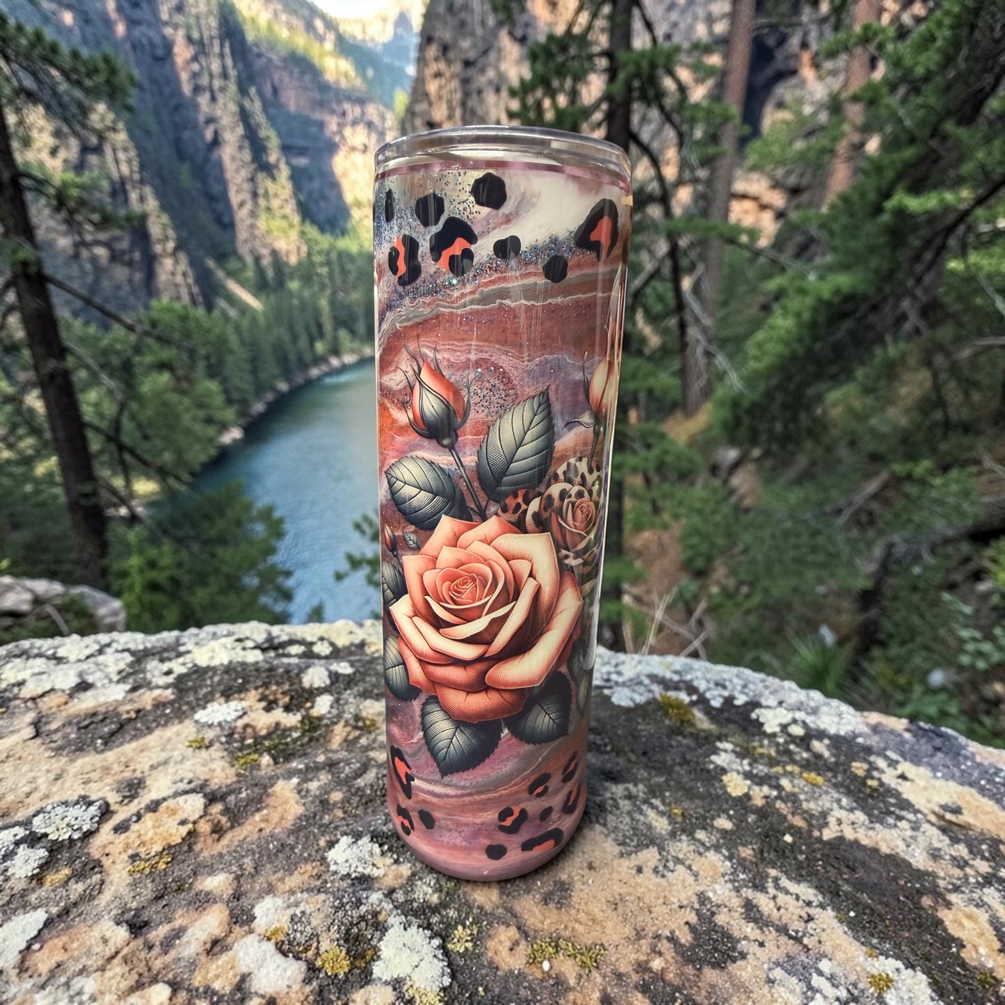 30 oz Pink rose and leopard tumbler