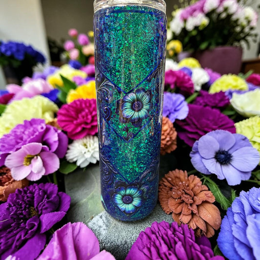 30 oz Color shifting glitter and flowers tumbler