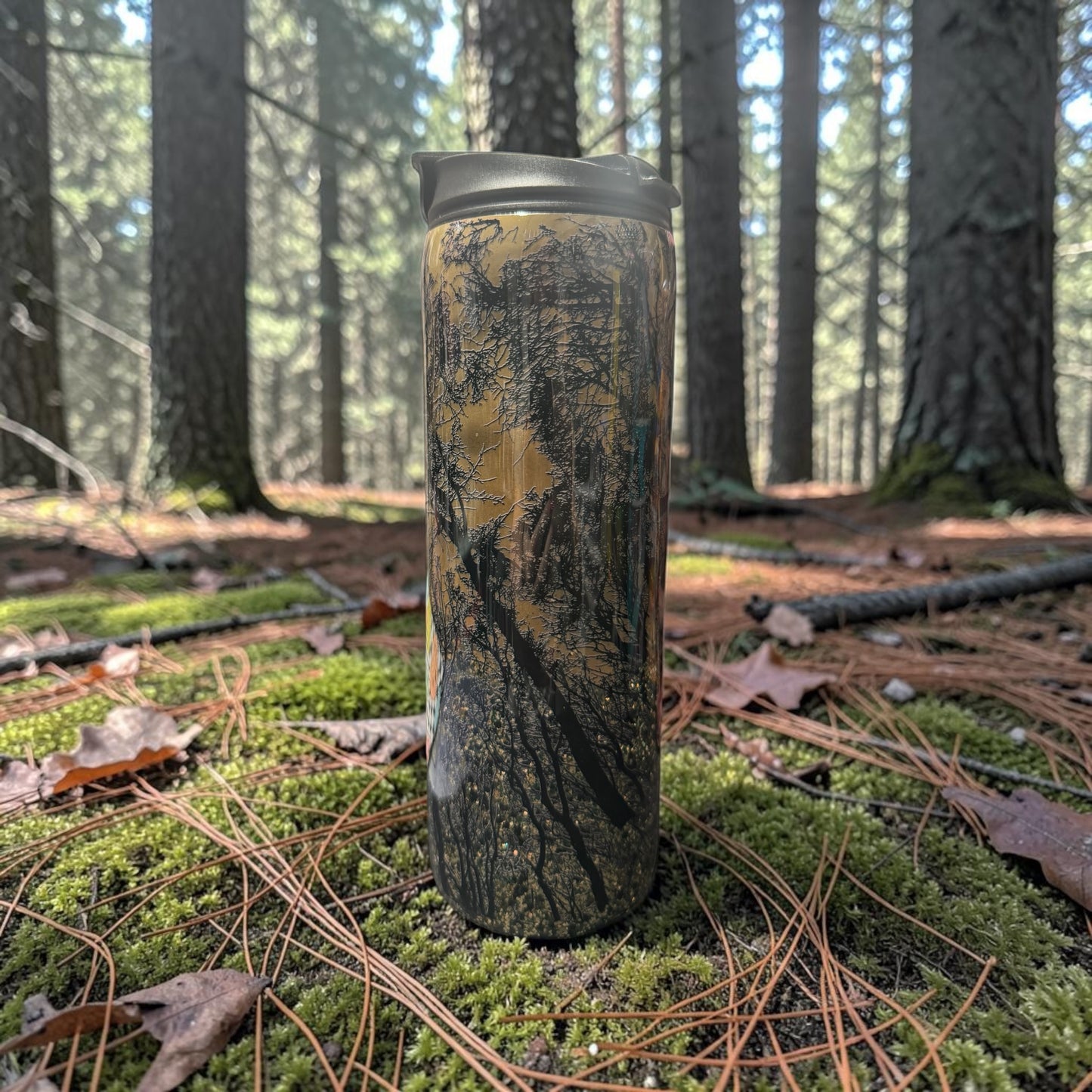 20 oz Crow and Moon in forest tumbler