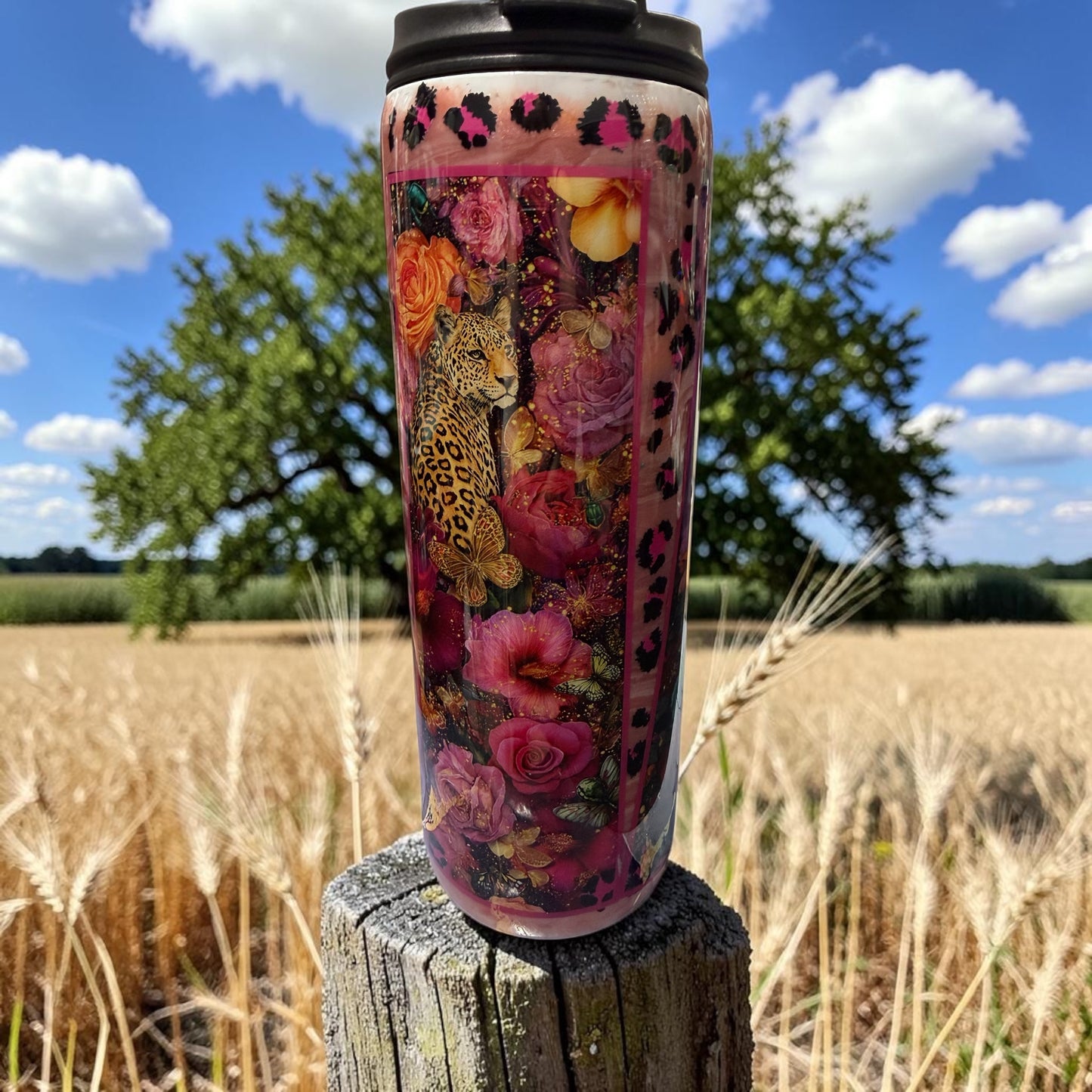 20 oz Leopard and flowers