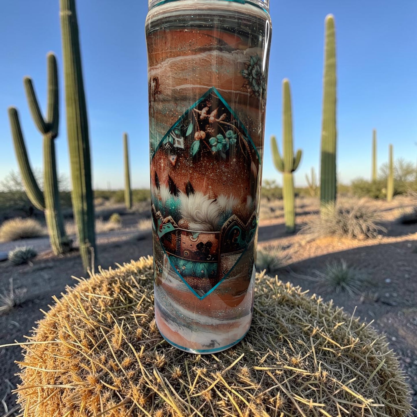 30 oz Country Cow Skull and Aztec design tumbler