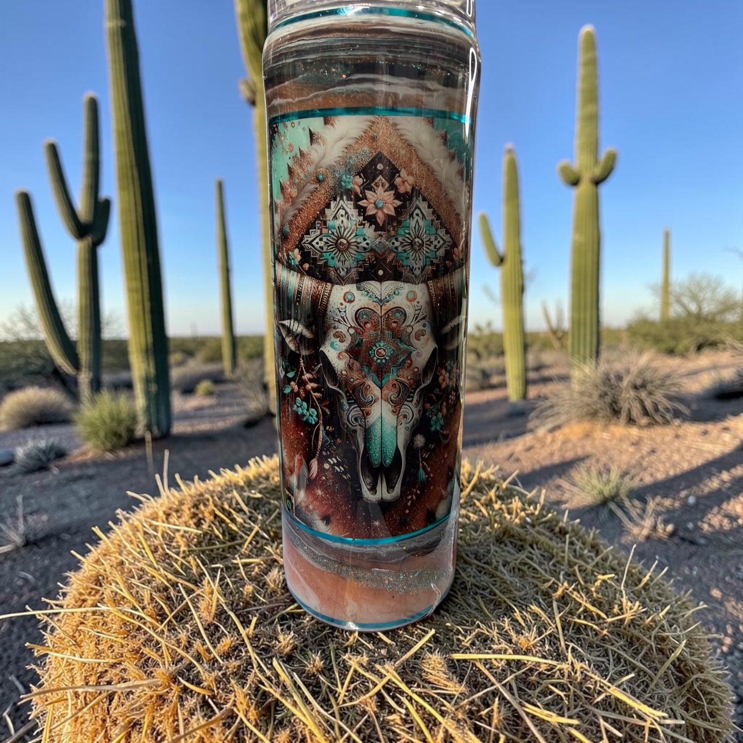 30 oz Country Cow Skull and Aztec design tumbler