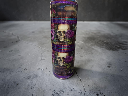 30 oz duo Skulls-flowers and books tumbler