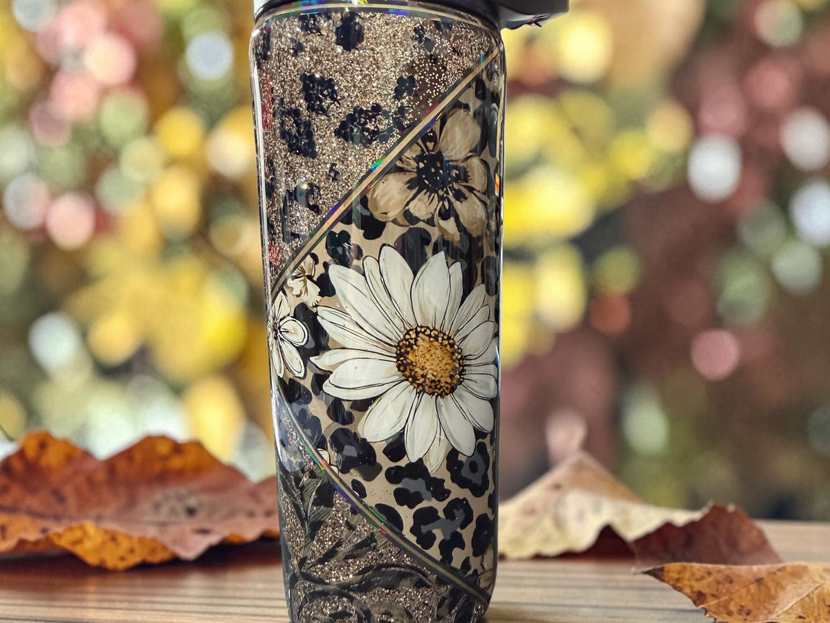 20 oz Duo Daisy and leopard tumbler