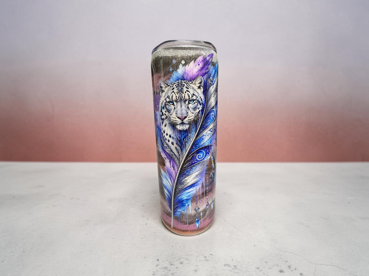 20 oz White tiger and feather stunning tumbler