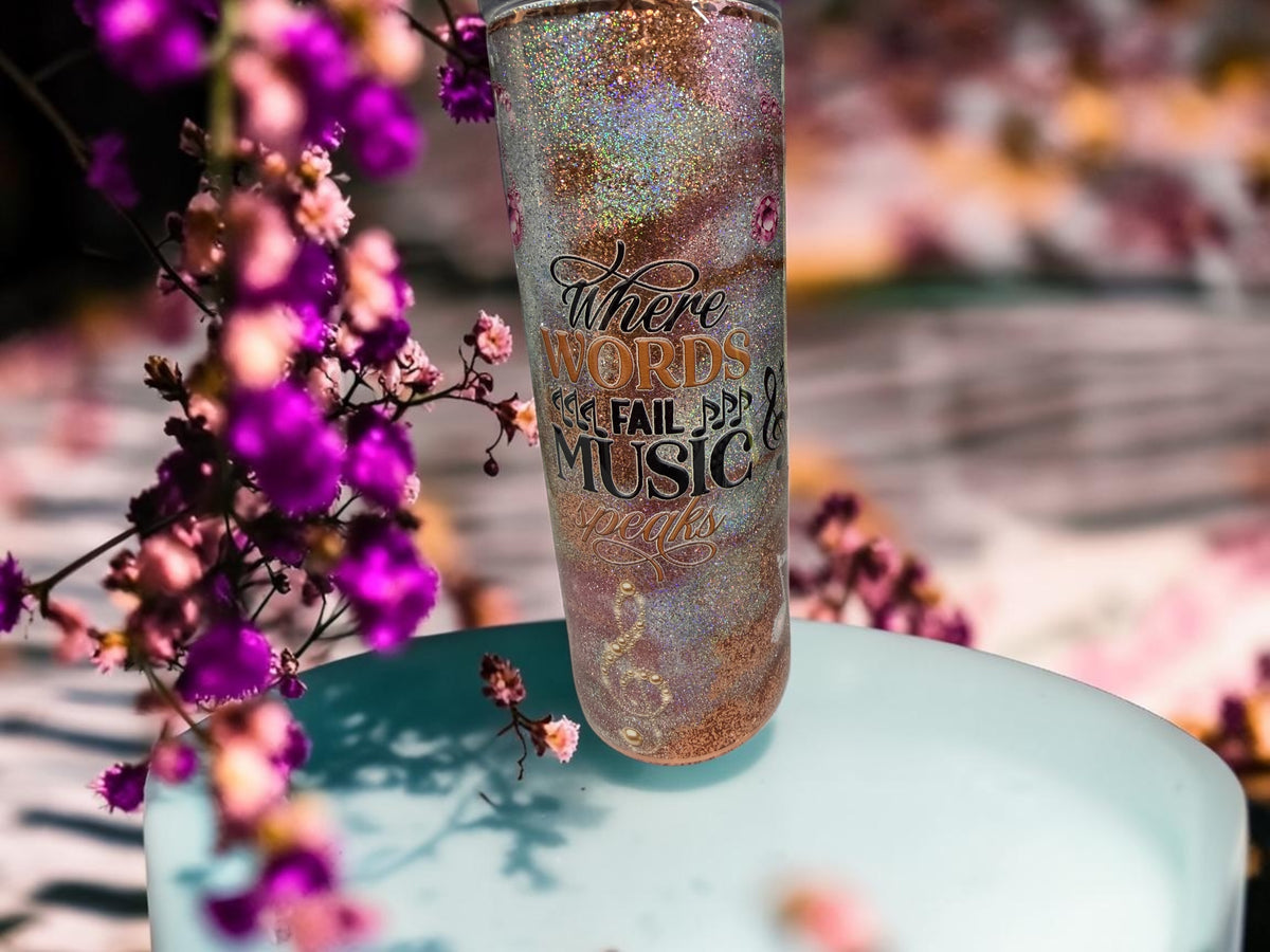 20 oz "where words fail music speaks" tumbler